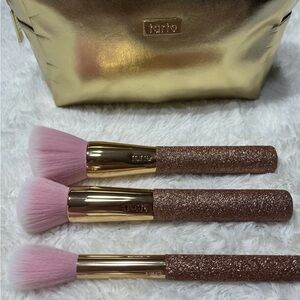 Tarte Gold Bag with Pink Glitter Brushes